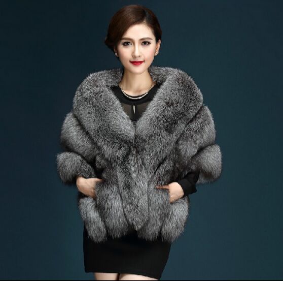Autumn And Winter New Fox Fur Silver Fox Fur Coat Shawl Cape Female