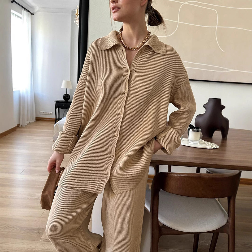 Loose Temperament Commute Bedford Cord Sweater Suit