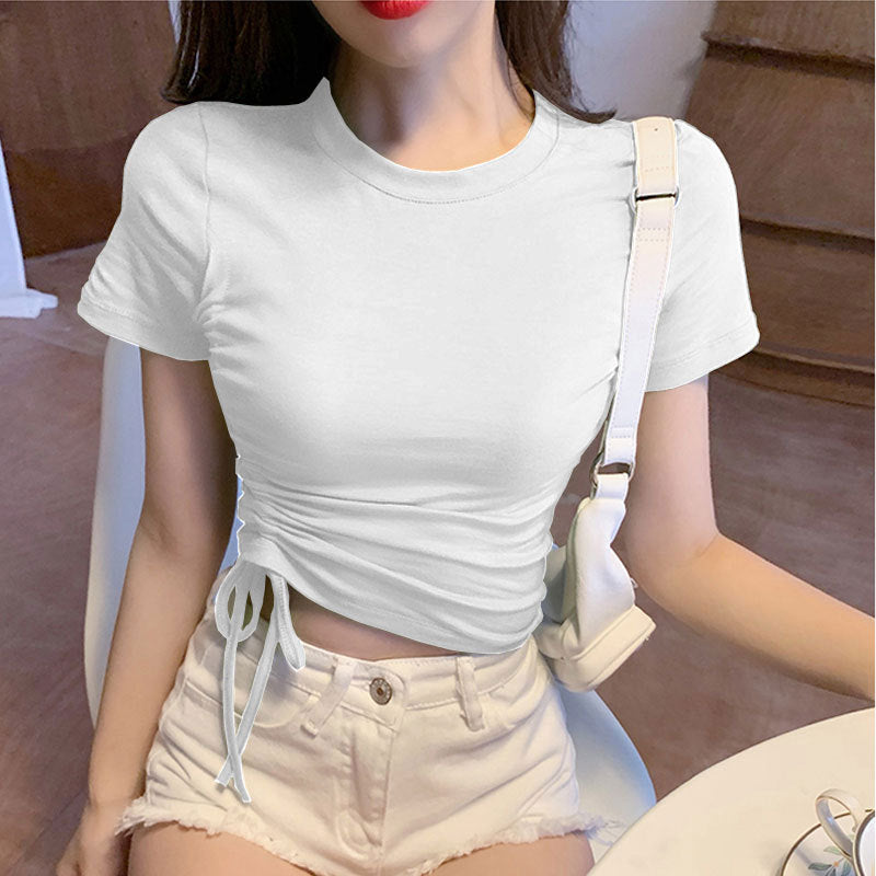 Pulling Rope Women High Waist Short Sleeves