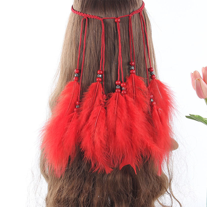 Bohemian peacock feather hair band