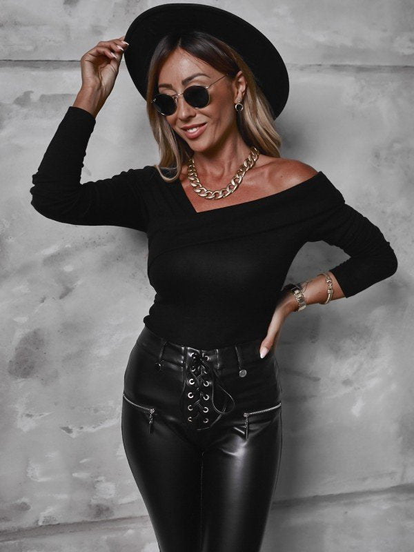 Long sleeve off the shoulder irregular blouse