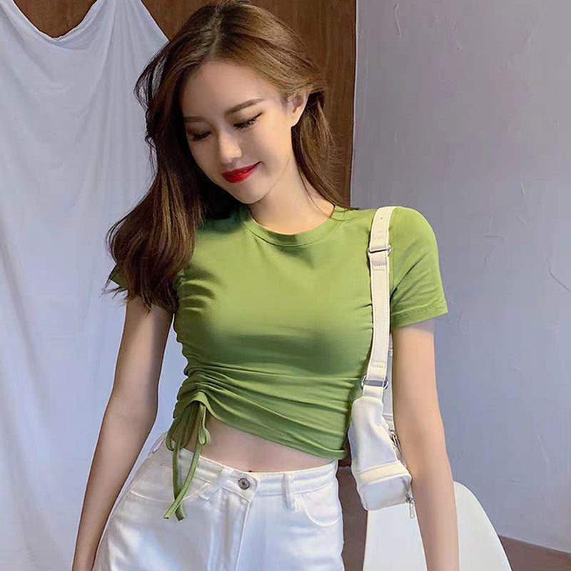 Pulling Rope Women High Waist Short Sleeves