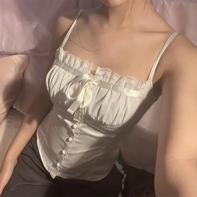 Lace Lace Splicing Satin Suspenders Inside