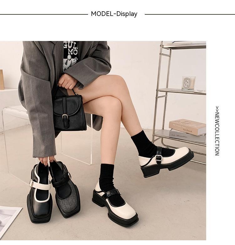 Thick-soled British Style Small Leather Shoes French Square Toe Mary Jane