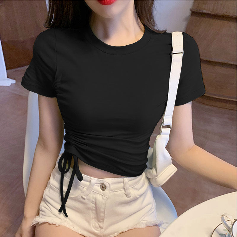 Pulling Rope Women High Waist Short Sleeves