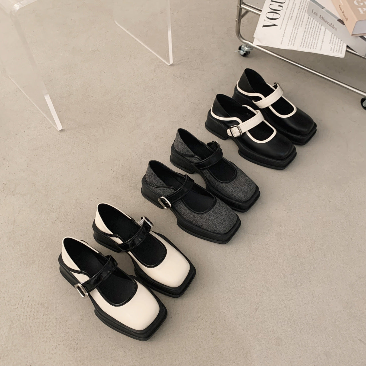 Thick-soled British Style Small Leather Shoes French Square Toe Mary Jane