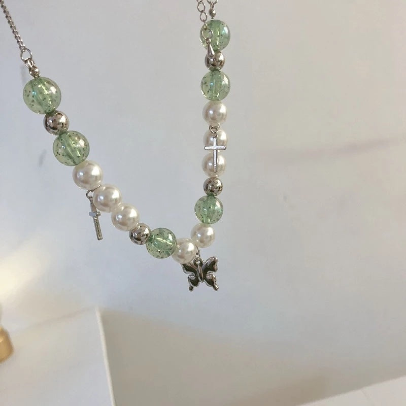 Green Beaded Pearl Spliced Necklace