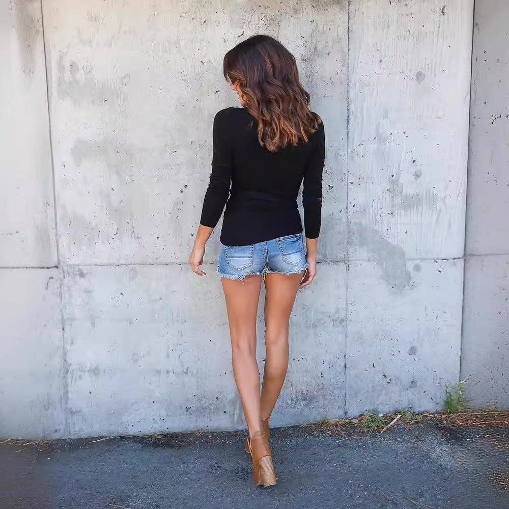 Women's V-neck Lace Up Shirt