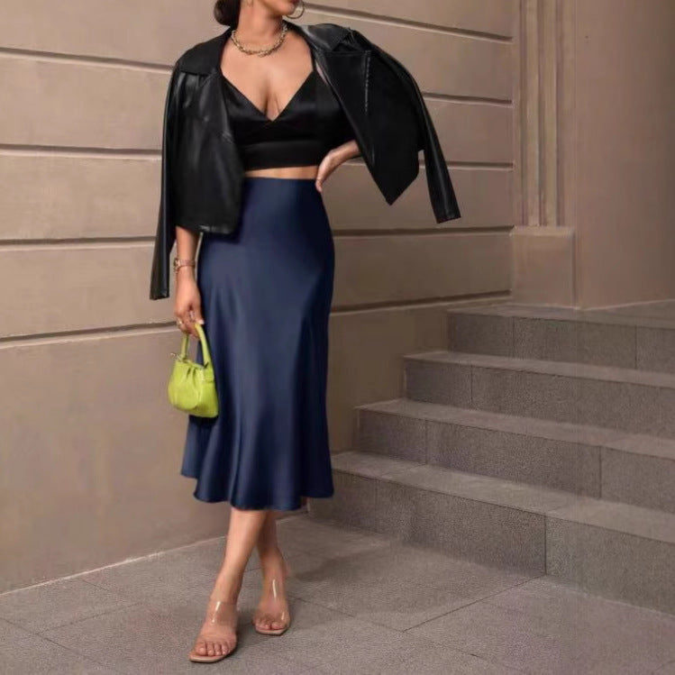European And American Elegant Style A- Line Satin Skirt