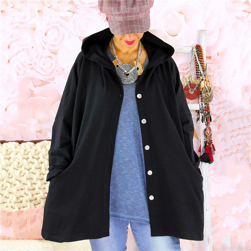 Solid color breasted hooded women's trench coat
