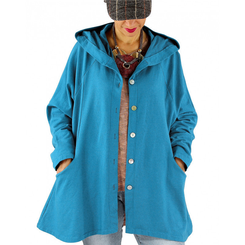 Solid color breasted hooded women's trench coat