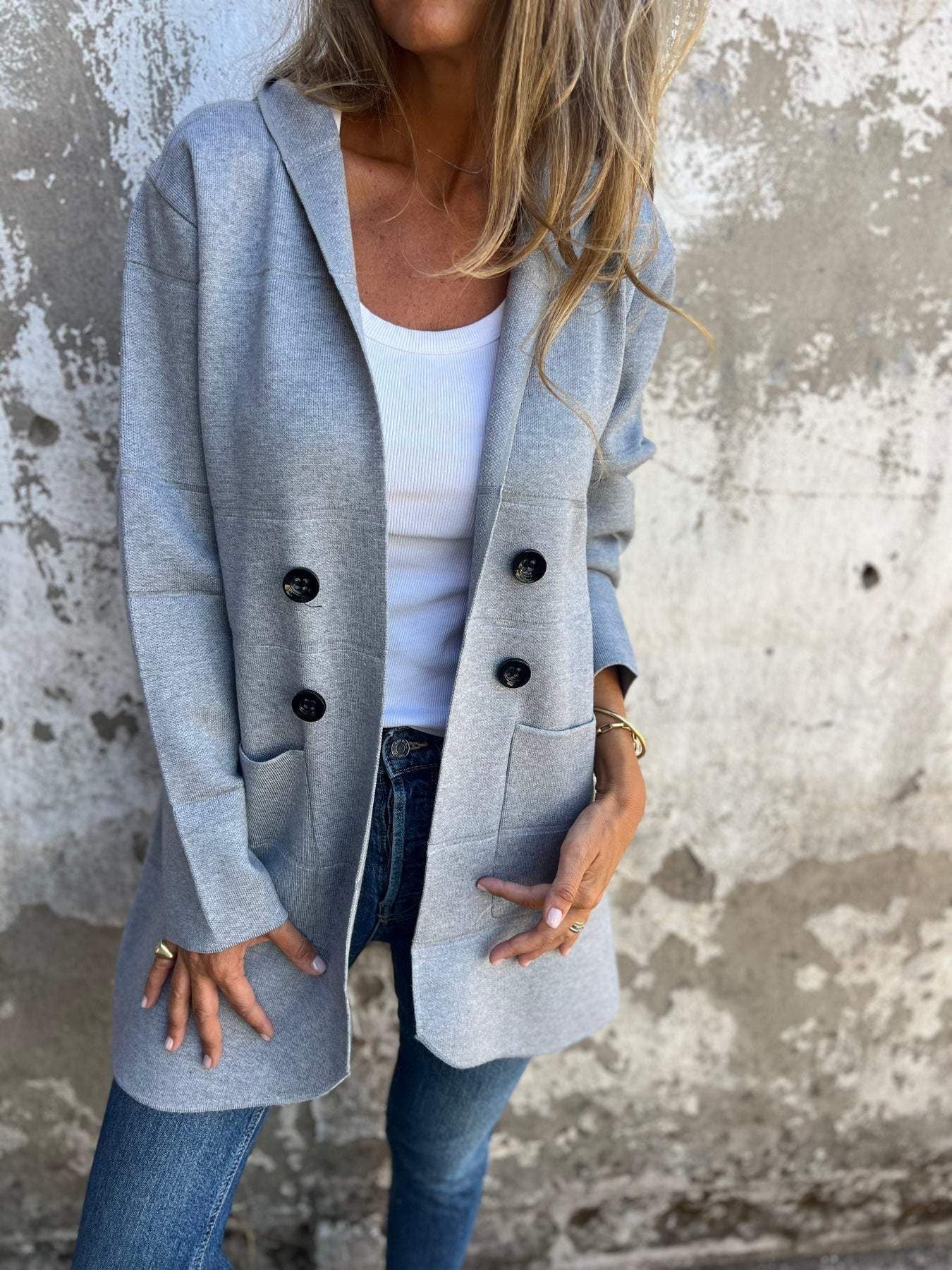 Solid Color Hooded Casual Button Trench Coat