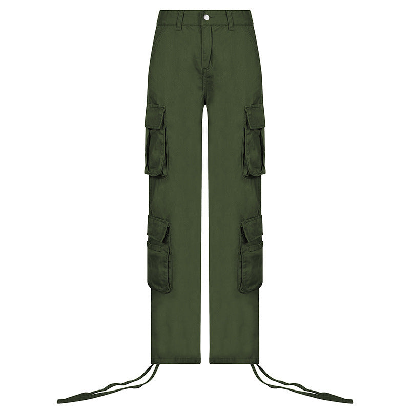 Women's Multi-Pocket Low Rise Cargo Straight Pants