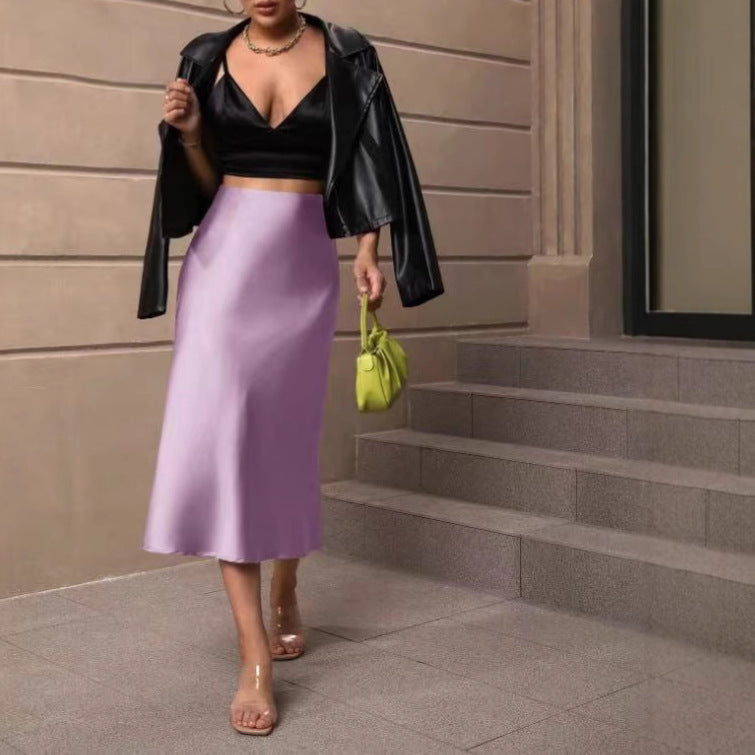 European And American Elegant Style A- Line Satin Skirt