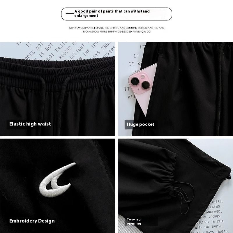 Loose Straight Casual Quick-drying Sports Pants Embroidered Wide-leg Pants
