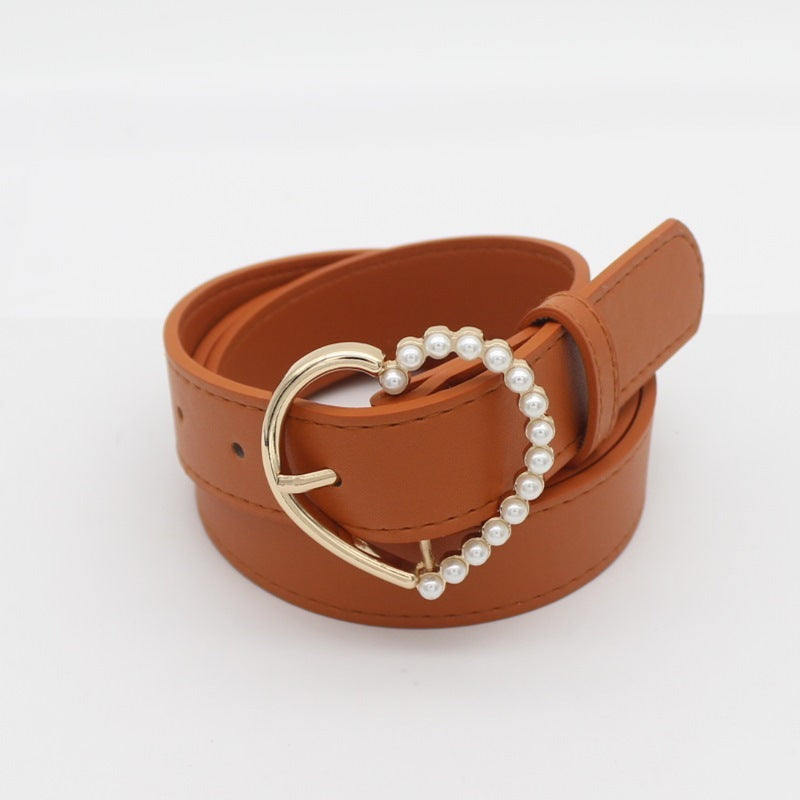 Pearl inlaid love buckle belt