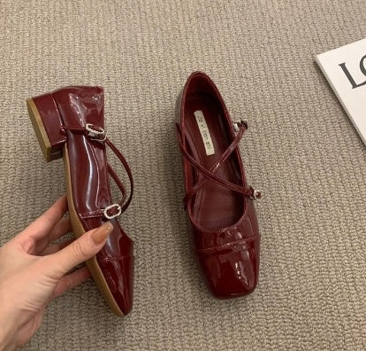 Women's Red Cross Buckle Mary Jane Shoes