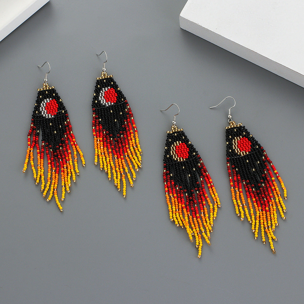 Boho Style Rice Beads Tassel Earrings Starry Sky Sun Moon