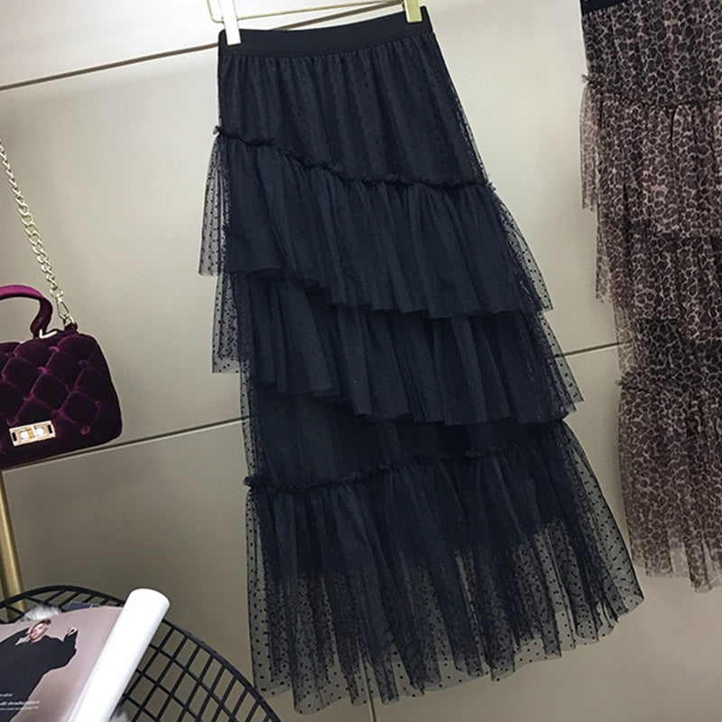 Leopard print high waist mesh skirt