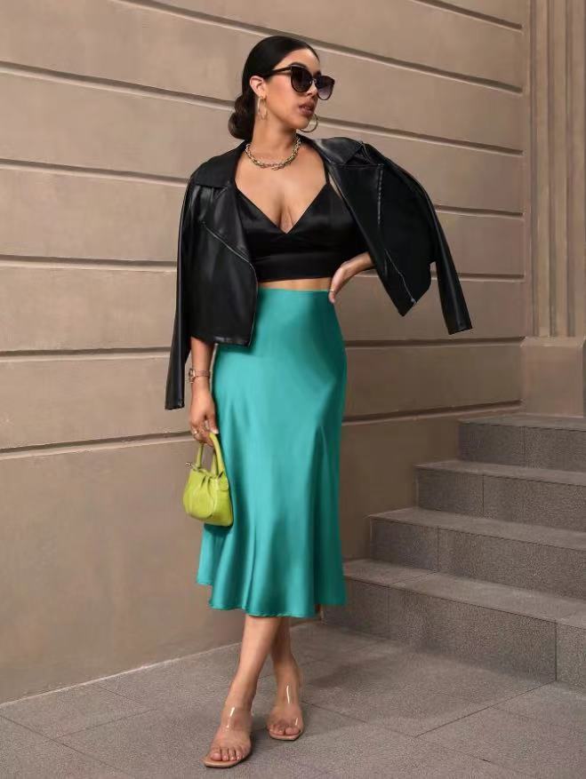 European And American Elegant Style A- Line Satin Skirt