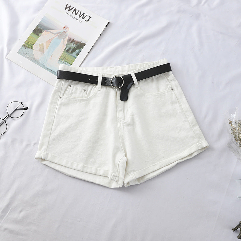 Women's High Waist Curled Denim Shorts