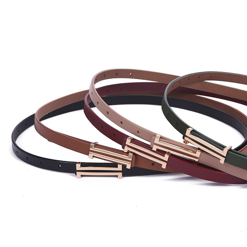 New Fashion Leather Thin Belt For Women Personality Metal Buckle
