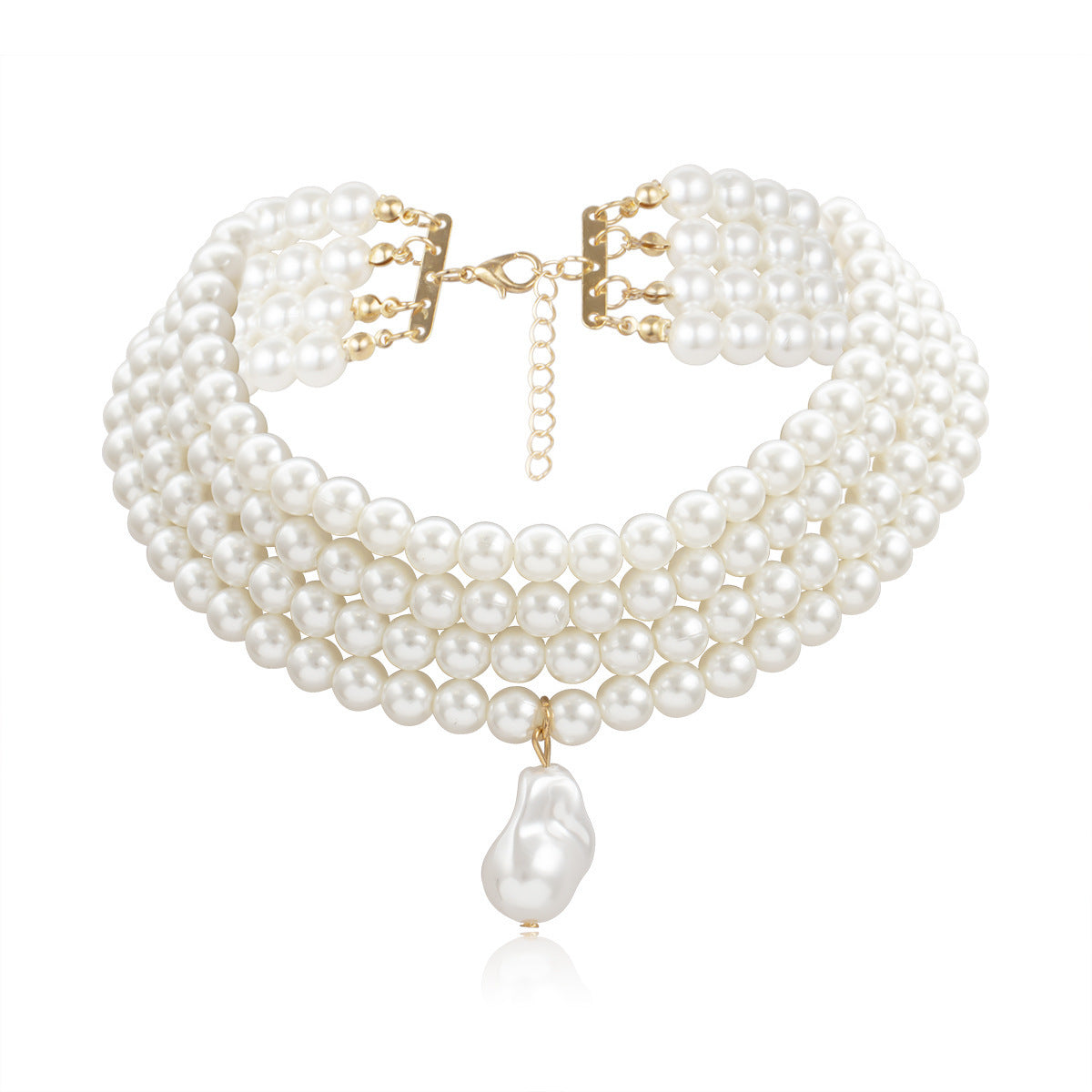 Simple Multilayer Round Pearl Pendant Necklace Women