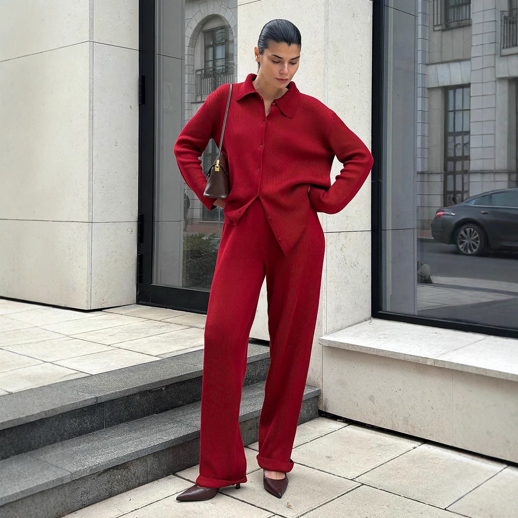 Loose Temperament Commute Bedford Cord Sweater Suit