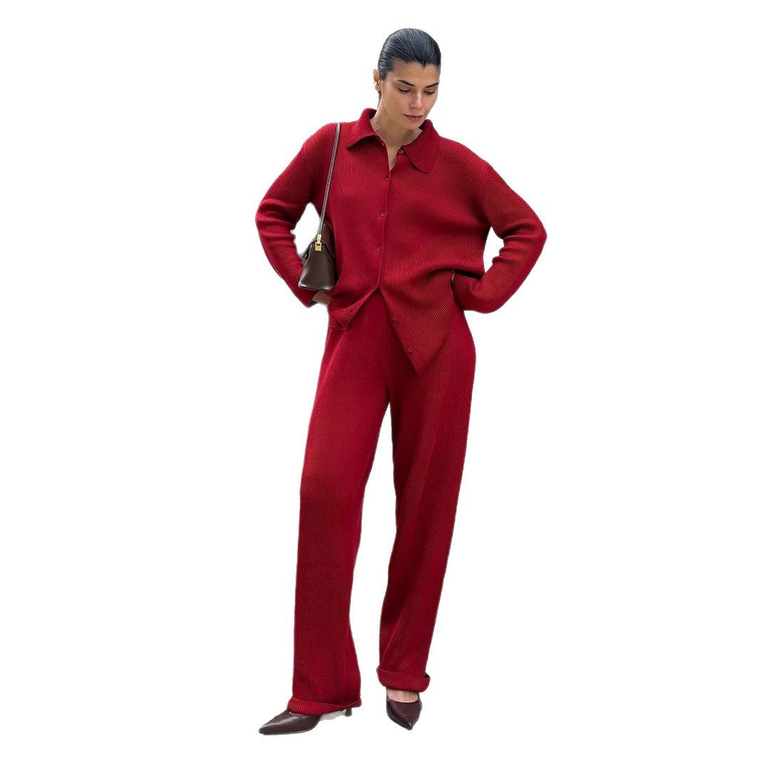 Loose Temperament Commute Bedford Cord Sweater Suit