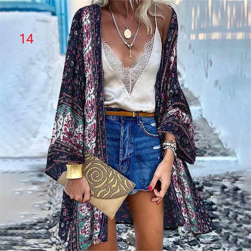 Women's Loose Boho Long Sleeve Printed Midi Cardigan
