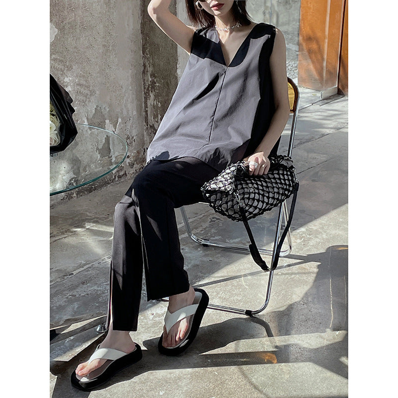 Women's Minimalist High Waist Thin Split Casual Suit Wide Leg Pants
