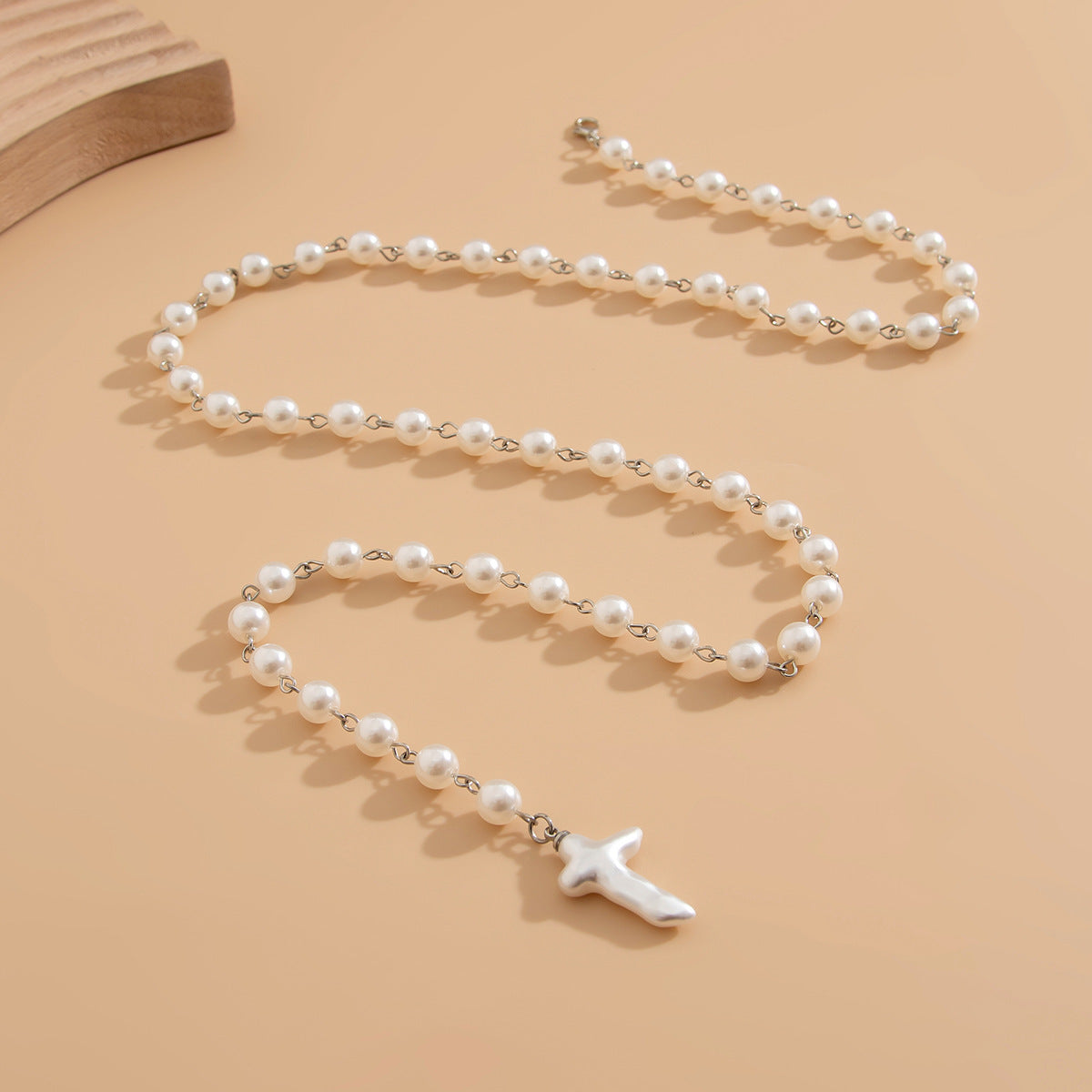 Fashion Stringed Pearls Y-shaped Necklace Cross