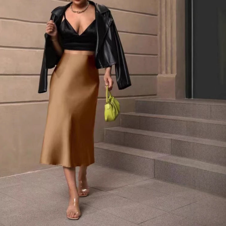 European And American Elegant Style A- Line Satin Skirt