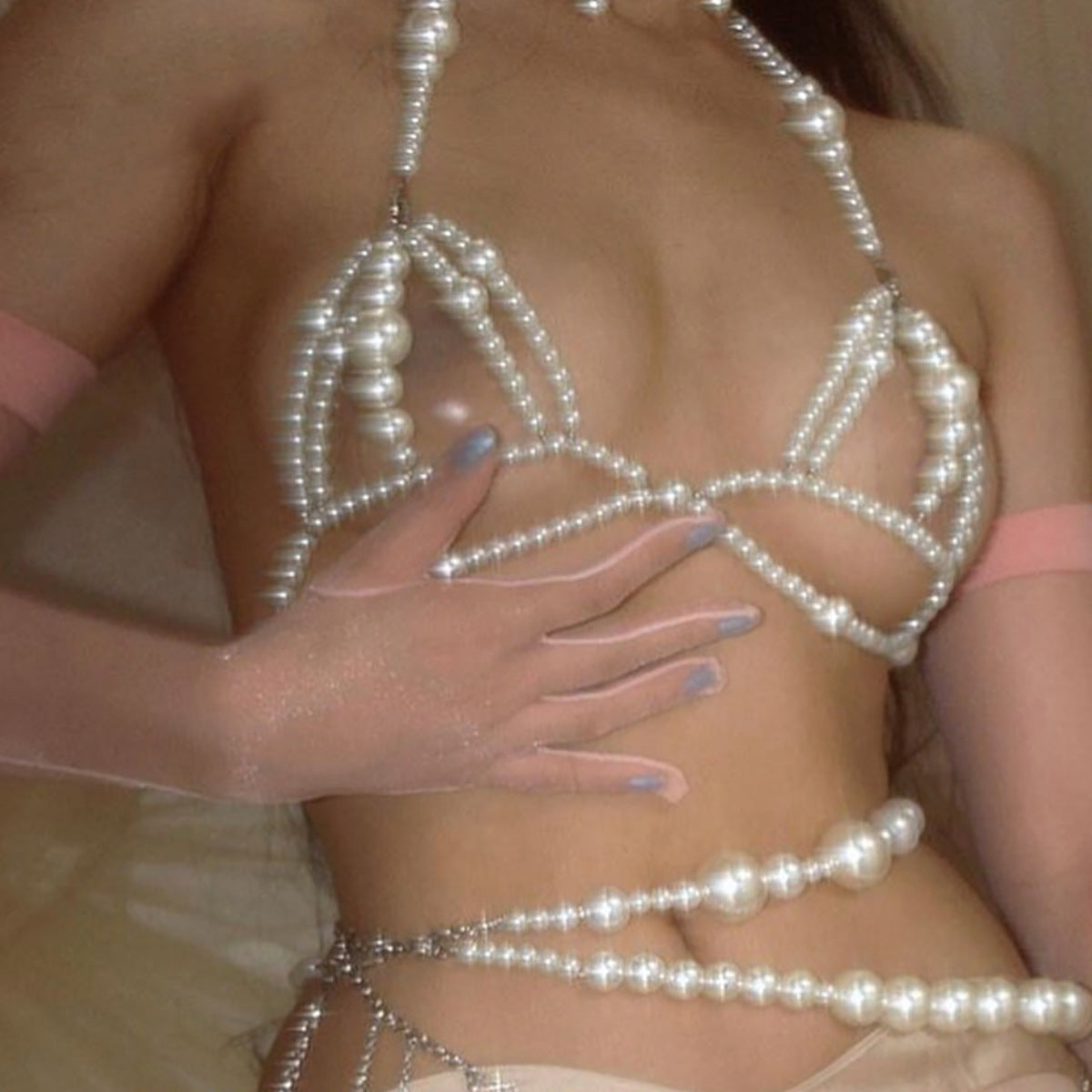Women's Fashion Imitation Pearl Bra Clothing Chain