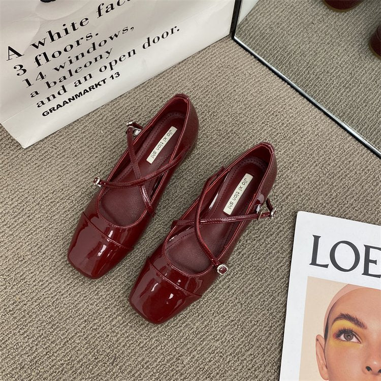 Women's Red Cross Buckle Mary Jane Shoes