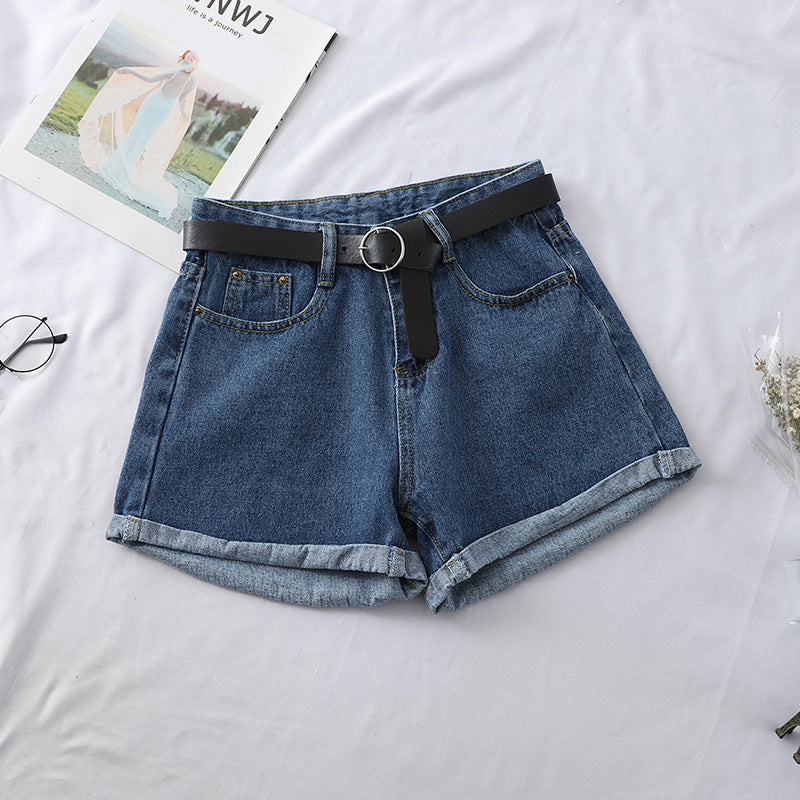 Women's High Waist Curled Denim Shorts