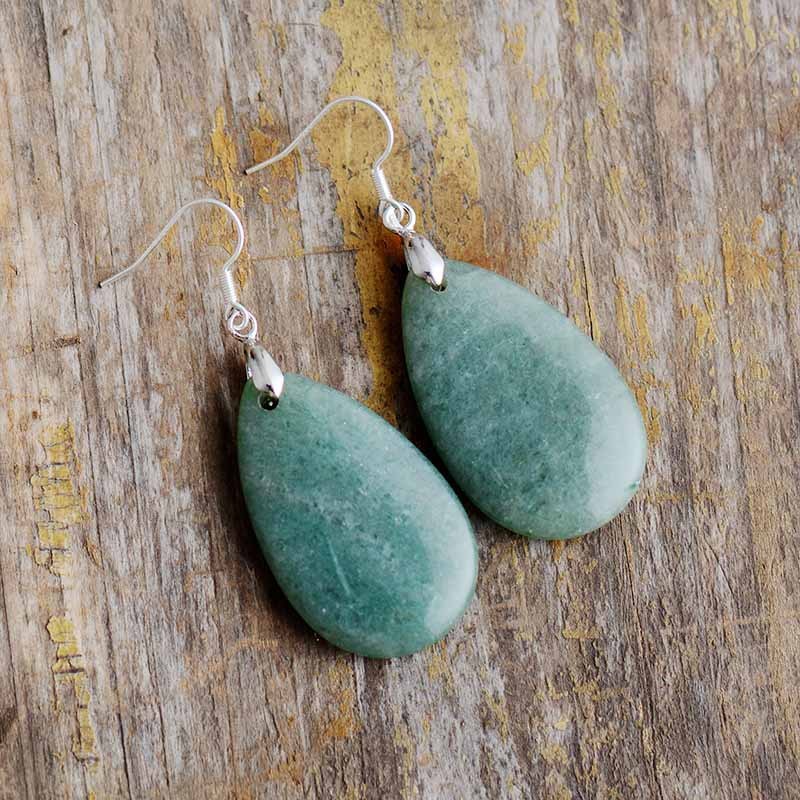 Aventurine Rose Quartz Tiger Eye Teardrop Dangle Earrings