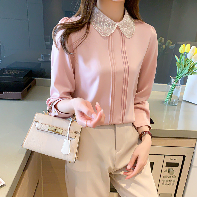 Beaded Doll Collar Fringe Long Sleeve Shirt