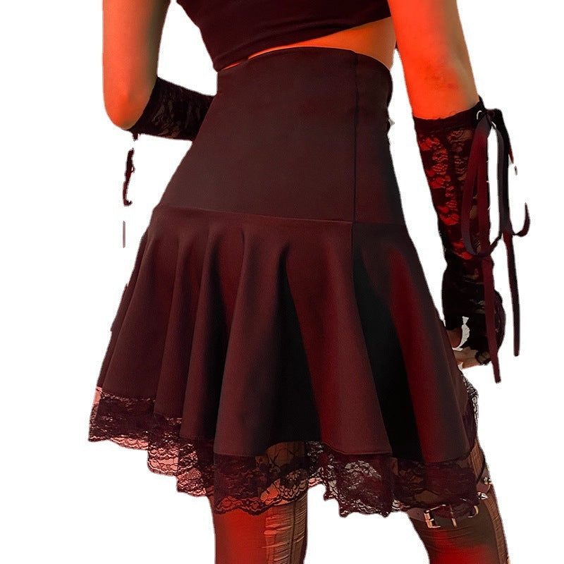 Lace Stitching Skirt Pleated Skirt