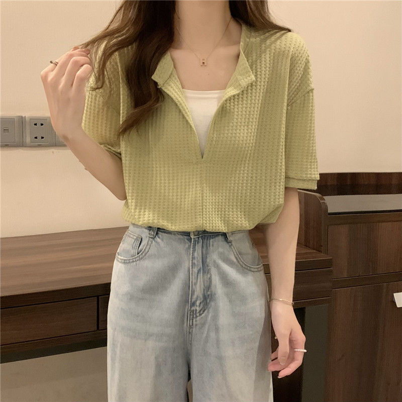 Women's V Neck Short Sleeved T Shirt Loose Tops