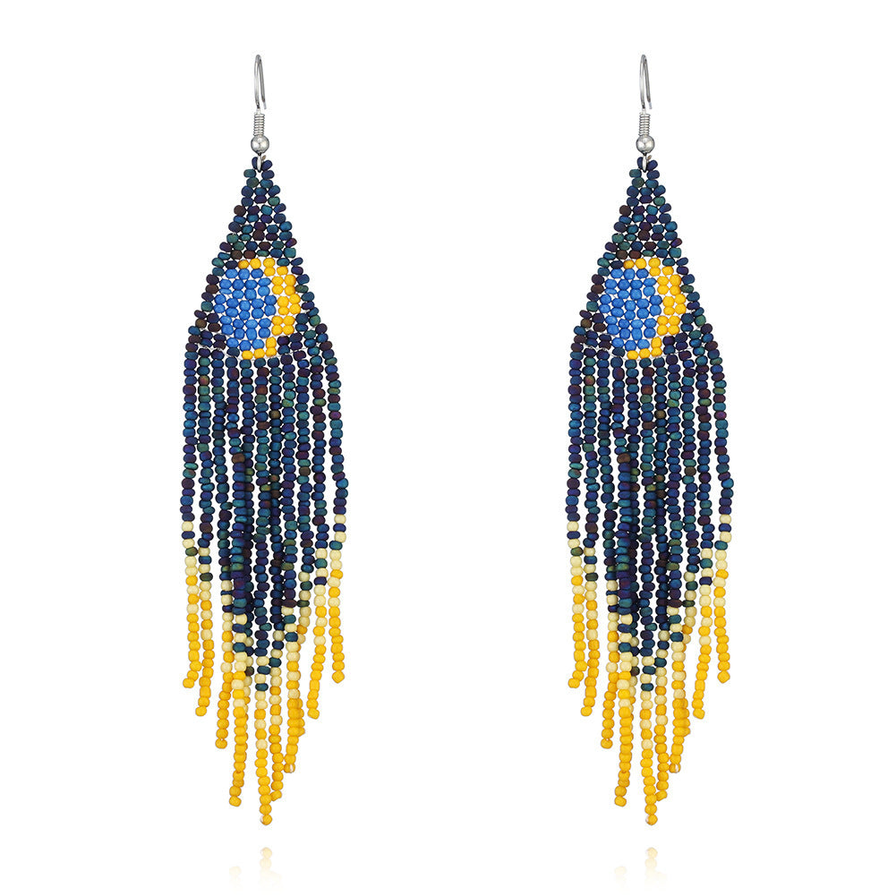 Boho Style Rice Beads Tassel Earrings Starry Sky Sun Moon