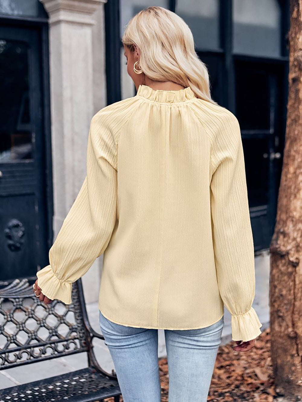 Autumn Women's Ruffled Collar Long Sleeve Jacquard Loose-fitting Top