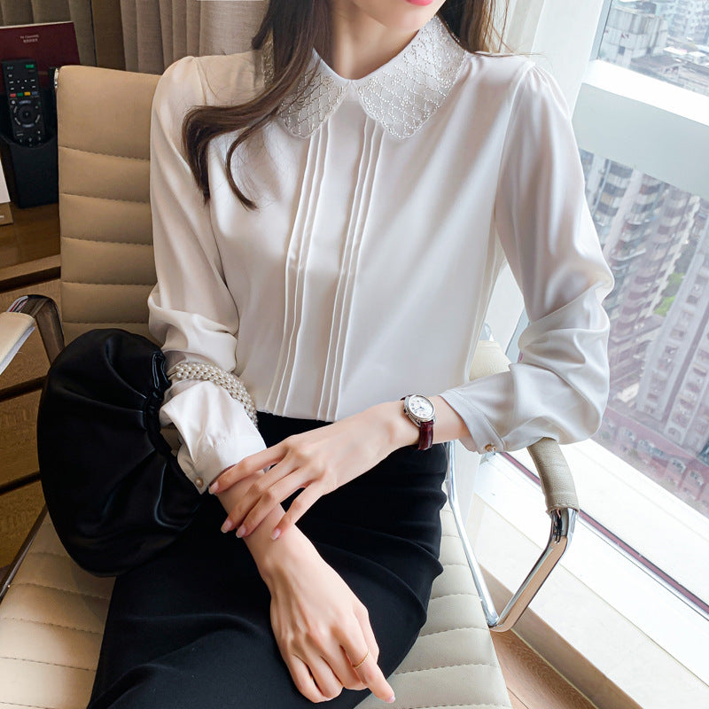 Beaded Doll Collar Fringe Long Sleeve Shirt