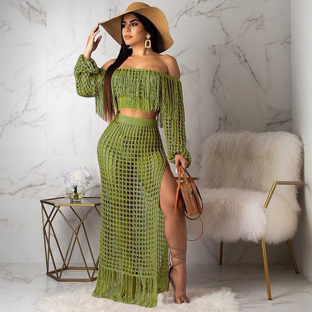Casual mesh fringed beach skirt