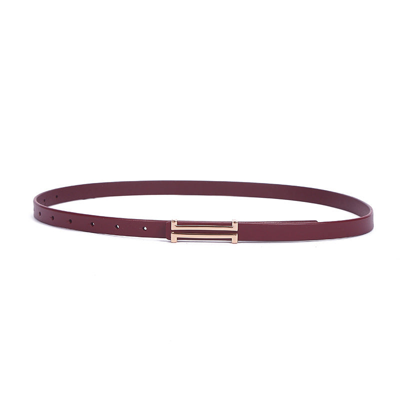 New Fashion Leather Thin Belt For Women Personality Metal Buckle
