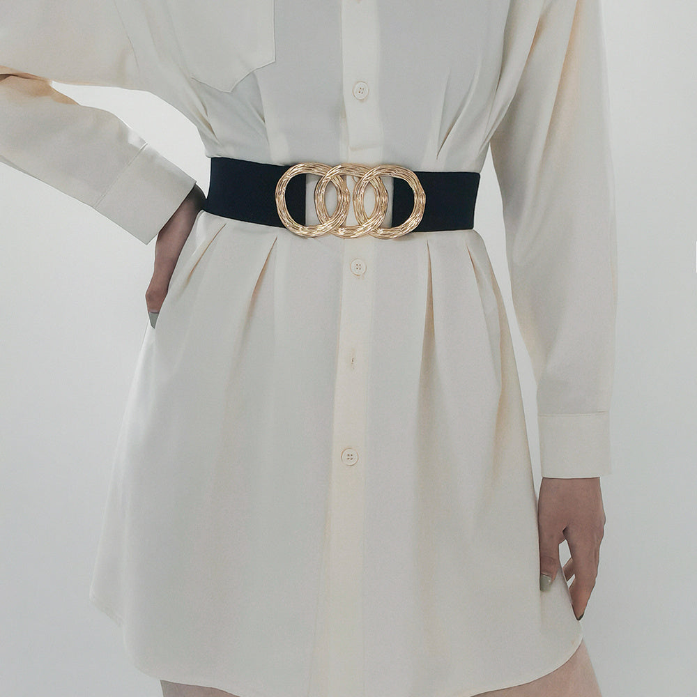 Ladies Belt High Sense Decoration With Suit Dress With Coat Geometric Circle Buckle Wide Belt