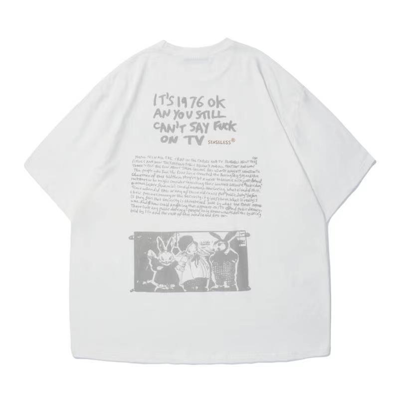 New Vintage Cartoon Letter Printing Loose Short Sleeved T-shirt Women