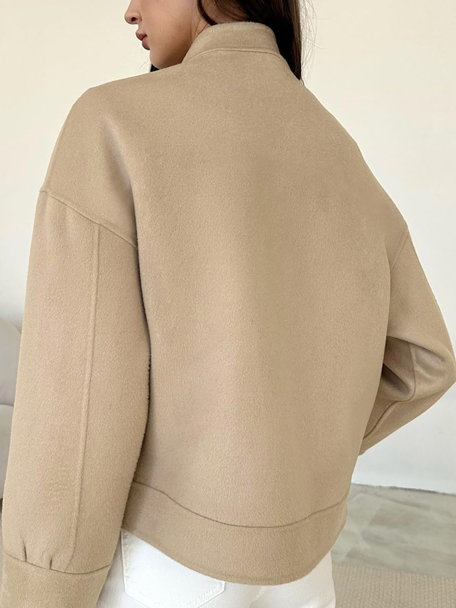 Stand Collar Design Women Loose Autumn And Winter Woolen Coat