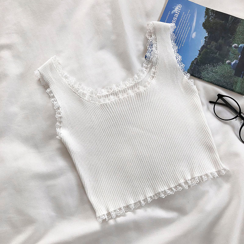 Vintage-paneled Lace-trimmed Cropped Camisole