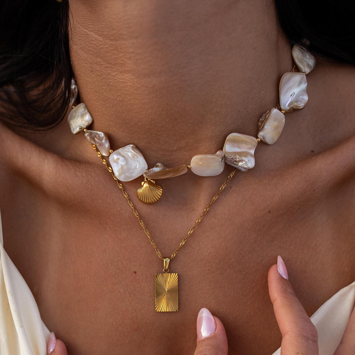 Aquamarine Seashell Necklace